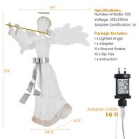 Costway - Pre-Lit Angel Christmas Decoration, Artificial Christmas Decor w/ 100 LED Lights - Whit... - Alternate Views