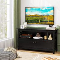 Costway - Free Standing TV Cabinet Wooden Console TV Media Entertainment - Black - Alternate Views