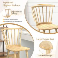 Costway Rubber Wood Windsor Dining Chairs Set of 2 with Spindle Back for Living Room - Natural - Alternate Views
