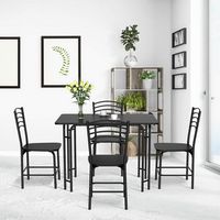 Costway 5 Pcs Modern Dining Table Set 4 Chairs Steel Frame Home Kitchen Furniture - Black - Alternate Views