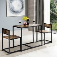 Costway 3 pcs Dining Set Compact Table and 2 Chair Home Kitchen Breakfast Antique - Antique Brown - Alternate Views