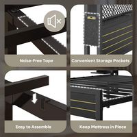 Bestier Full Bed Frame Golden Stripe Headboard LED Nightstands Metal Platform with Charging Stati... - Alternate Views