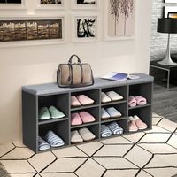 Costway - Entryway Padded Shoe Storage Bench 10-Cube Organizer Bench Adjustable - Grey - Alternate Views