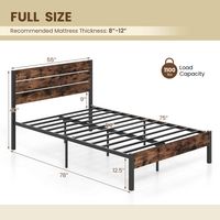 Costway Full Bed Frame with Tall Industrial Headboard Heavy-Duty Metal Slats Support - Brown - Alternate Views