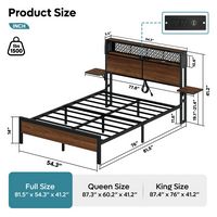 Bestier - Full Size Metal Platform Bed Frame with LED Storage Headboard and Charging Station - Brown - Alternate Views