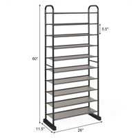 Costway - 10-Tier Shoe Rack Space-saving Shoe Organizer W/Metal Frame Shoe Tower - black - Alternate Views