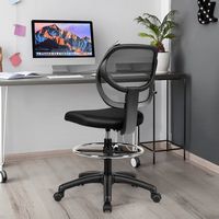 Costway - Mid-Back Armless Mesh Drafting Chair with Adjustable Height and Footrest - Black - Alternate Views