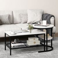 Costway Nesting Coffee Table Set of 2 Faux Marble Top Detachable w/ Storage Shelf Black - Black a... - Alternate Views