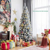 Costway - 7.5ft Snow-Flocked Hinged Artificial Christmas Pencil Tree w/ 1189 Mixed Tips - Green/W... - Alternate Views