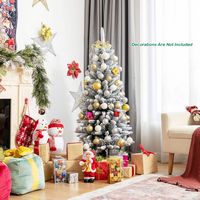 Costway - 4.5ft Snow-Flocked Hinged Artificial Christmas Pencil Tree w/ 373 Mixed Tips - Green/White - Alternate Views