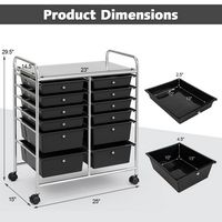 Costway - 12 Drawers Rolling Cart Storage Scrapbook Paper Studio Organizer - Black - Alternate Views