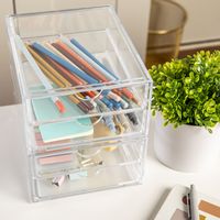 Martha Stewart - Brody Clear Plastic Desktop Storage with 2 Half Moon Opening Pullout Drawers-2 P... - Alternate Views