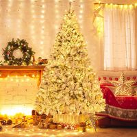 Costway - 8 FT Pre-Lit Christmas Tree 3-Minute Quick Shape Flocked Decor with 600 LED Lights - Gr... - Alternate Views