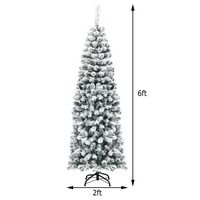 Costway - 6Ft Pre-lit Snow Flocked Artificial Pencil Christmas Pine Tree w/ 250 LED Lights - Gree... - Alternate Views