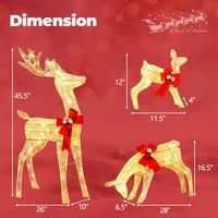 Costway - 3 PCS Lighted Reindeer Family Set Pre-lit Christmas Decoration with 230 LED Lights - Gold - Alternate Views