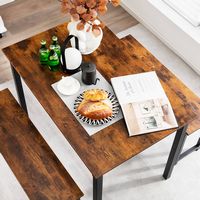 Costway 3pcs Dining Table Set Modern Studio Collection Table and 2 Bench Coffee - Coffee and Black - Alternate Views