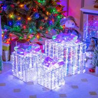 Costway - Set of 3 Christmas Gift Box LED Lighted Present Box Decoration Yard - Iridescent - Alternate Views