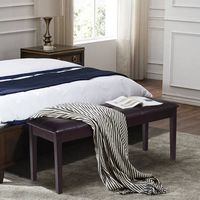 Costway - Upholstered PU Dining Room Bench Solid Wood Button Tufted Dining Room Bench - Cherry - Alternate Views
