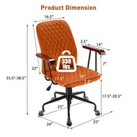 Costway - Velvet Swivel Adjustable Office Chair with Wooden Armrests - Orange - Alternate Views