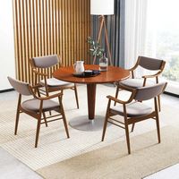 Costway PU Leather Dining Chair Set of 2 with Padded Seat & Back Armrests Rubber Wood Frame - Brown - Alternate Views