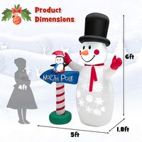 Costway - 6 FT Inflatable Snowman & Penguin Guidepost Christmas Decoration with Snowflake - Multi... - Alternate Views