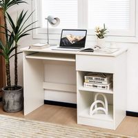 Costway - Computer Desk with Keyboard Tray Drawer - White - Alternate Views