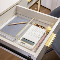 Martha Stewart - Kerry Set of 3 Plastic Stacking Desk Drawer Organizers with Gold Trim - 9 x 6 - ... - Alternate Views