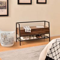 Costway - Industrial Shoe Bench Rack Organizer withPremium Gas Lift & Hidden Storage Box - Rustic... - Alternate Views