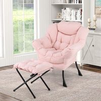 Costway - Lazy Leisure Armchair with Folding Footrest and Storage Pocket - Pink - Alternate Views