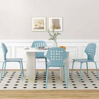 Costway Metal Dining Chair Set of 4 Armless Kitchen Hollowed Backrest & Metal Legs - Blue - Alternate Views