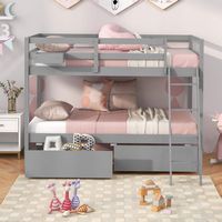 Costway Twin Over Twin Bunk Bed with 2 Storage Drawers Ladder No Box Spring Needed - Gray - Alternate Views