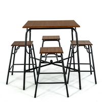Costway 5PCS Bar Table Set Counter Height Dining Set w/ 4 Stools - Rustic Brown/Black - Alternate Views