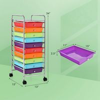 Costway - 10 Drawer Rolling Storage Cart Scrapbook Paper Office School Organizer - Multicolor - Alternate Views