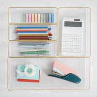 Martha Stewart - Kerry Plastic Stacking Drawer Organizer Set of 5 - Clear/Gold Trim - Alternate Views
