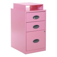 OSP Home Furnishings - 3 Drawer Locking Metal File Cabinet with Top Shelf - Pink - Alternate Views