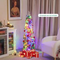 Costway - 4 FT Pre-Lit Slim Christmas Tree Flocked Xmas Decoration 11 Modes 100 LED Lights - Gree... - Alternate Views