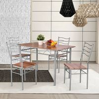 Costway 5 Piece Dining Table Set Wood Metal Kitchen Breakfast Furniture with 4 Chair - Walnut - Alternate Views