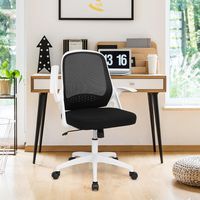 Costway - Mesh Adjustable Rolling Computer Desk Chair with Flip-Up Armrests - White/Black - Alternate Views