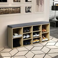 Costway - Entryway Padded Shoe Storage Bench 10-Cube Organizer Bench Adjustable - Natural - Alternate Views