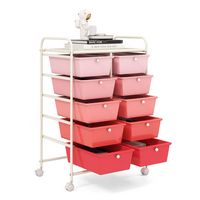 Costway - 10 Drawer Storage Cart Utility Rolling Trolley Kitchen Office Organizer - Gradient Pink - Alternate Views