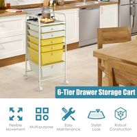Costway - 6 Drawer Rolling Storage Cart Scrapbook Paper Office School Organizer - Beige + Yellow - Alternate Views