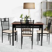 Costway 5 Piece Dining Set Wood Metal Table and 4 Chairs Kitchen Breakfast Furniture - Brown - Alternate Views