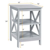 Costway - 3-Tier Nightstand End Table X Design Storage Display Shelf Living Room - Gray - Alternate Views