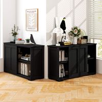 Costway Stackable Buffet Sideboard Set of 2 with Sliding Doors & Adjustable Shelf - Black - Alternate Views
