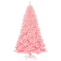 Costway - 7.5Ft Hinged Artificial Christmas Tree Full Fir Tree New PVC with Metal Stand - Pink - Alternate Views