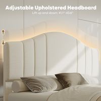 Pinmoco - Queen Upholstered Platform Bed Frame with Adjustable LED Arc Headboard - Fabric Beige - Alternate Views