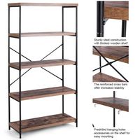 Costway - 5-Tier Bookshelf, Industrial Etagere Bookcase, Rustic Display Shelf Organizer - Black +... - Alternate Views