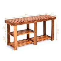 Costway - 3-Tier Wood Shoe Rack Shoe Bench Freestanding Boots Storage Organizer Heavy-duty - Teak - Alternate Views