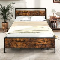 Costway Queen Size Bed Frame with Wooden Headboard and Footboard Under-Bed Storage - Brown - Alternate Views