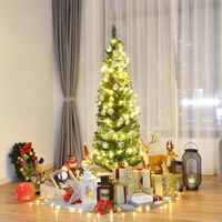 Costway - 5Ft PVC Artificial Pencil Christmas Tree Slim Stand - Green - Alternate Views